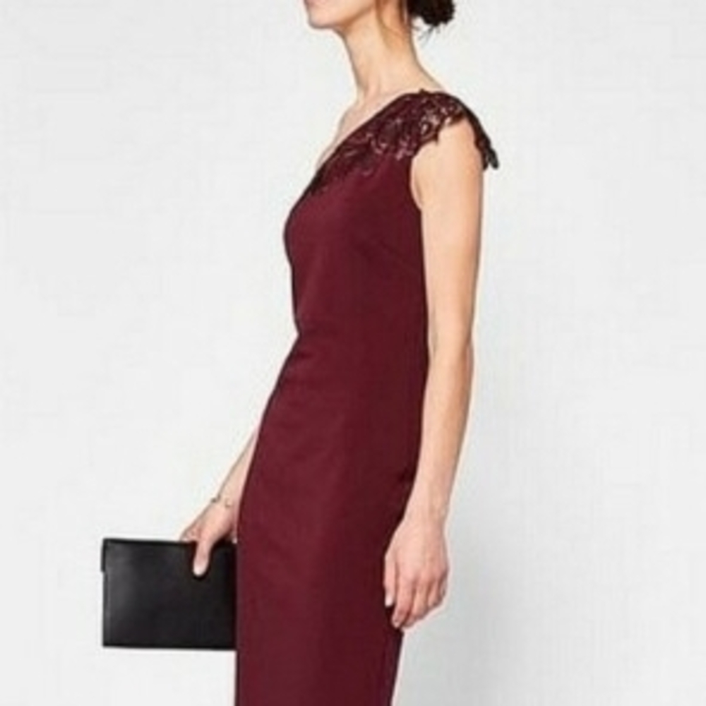 Ted Baker Jalis Lace ONE Shoulder Burdundy Dress NWT Ted size 1 US size 4 - Picture 2 of 11